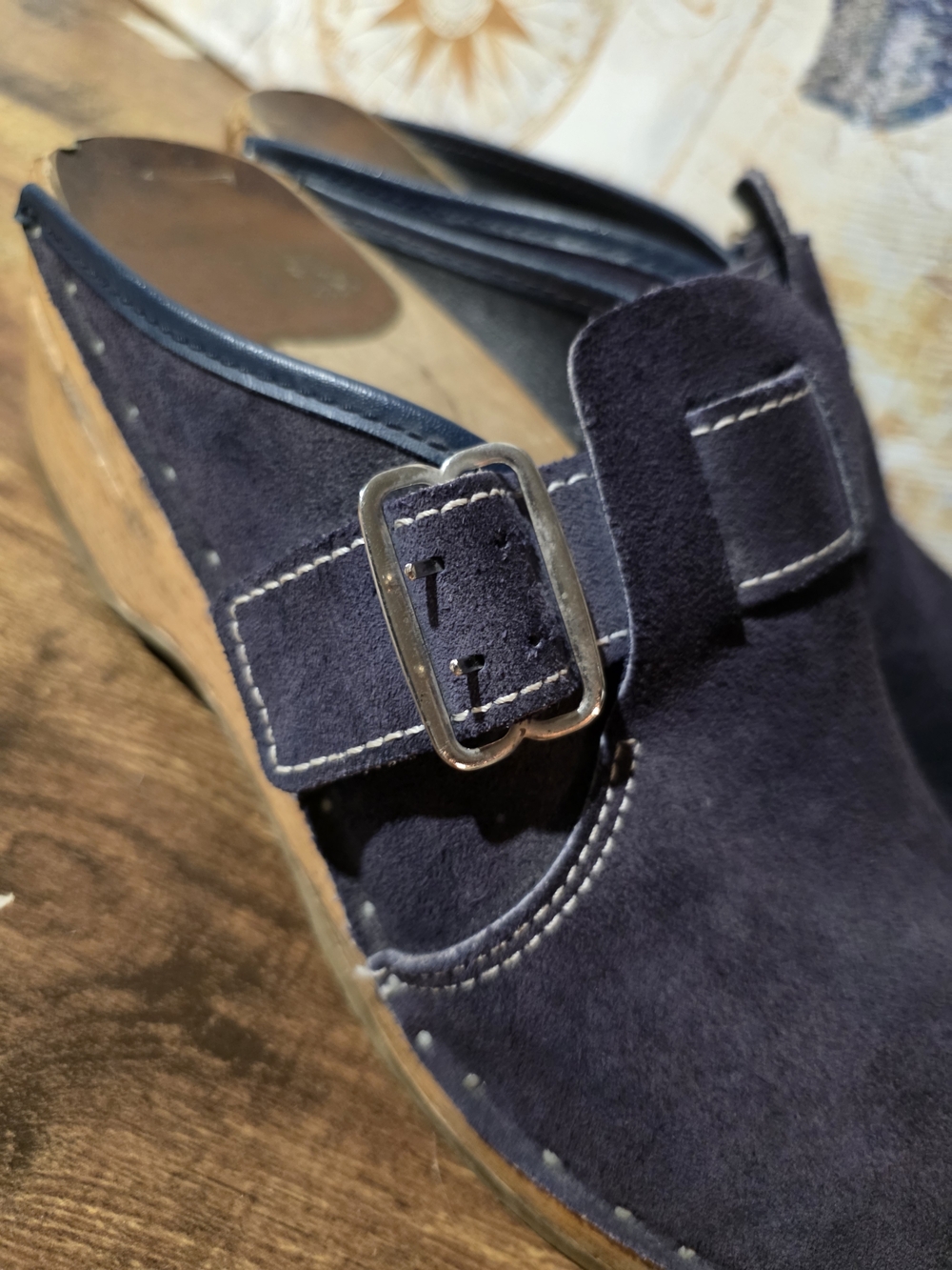 Women's Purple Suede Slip-On Clog with Buckle - Picture 7 of 12
